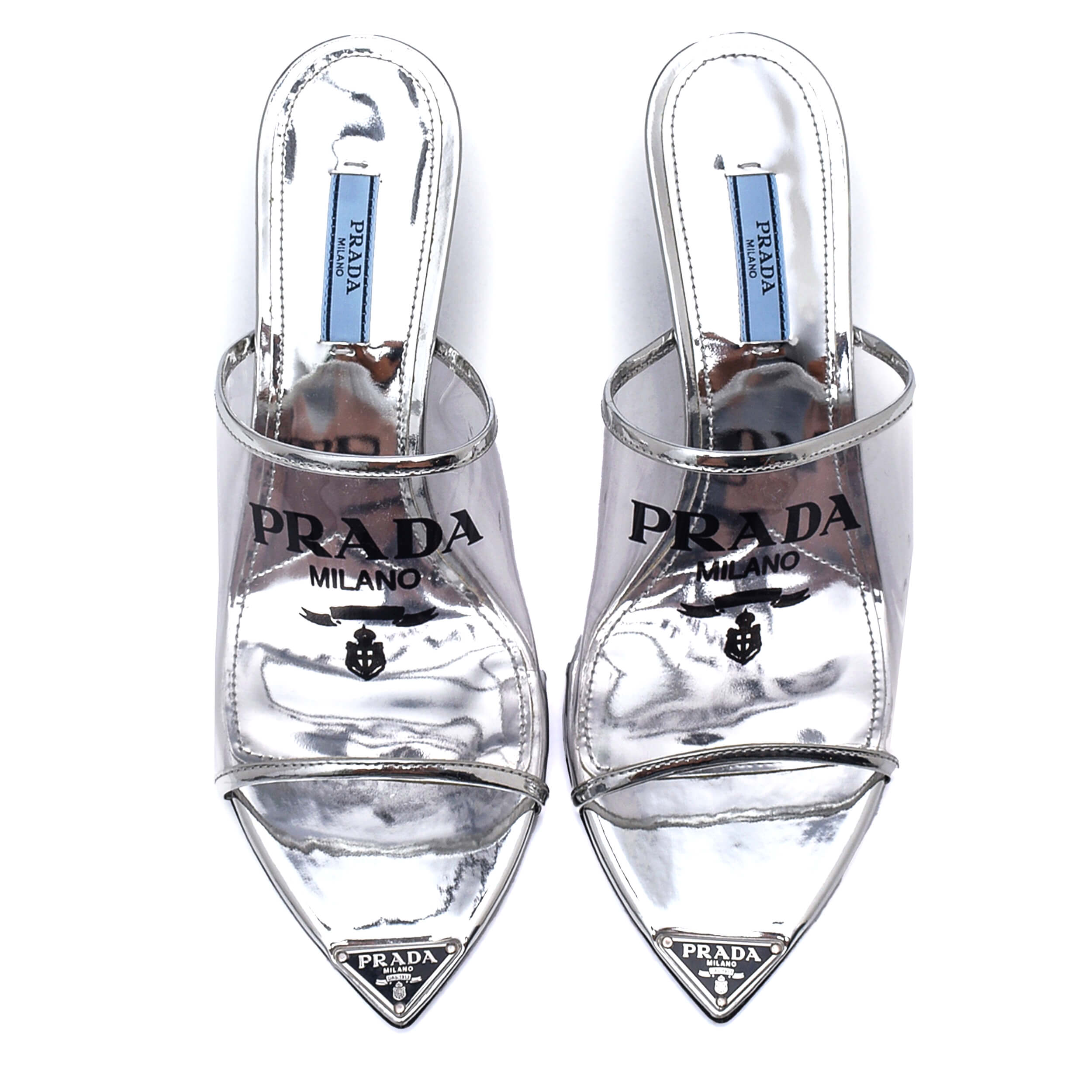 Prada - Silver Leather PVC Slide Sandals / 39